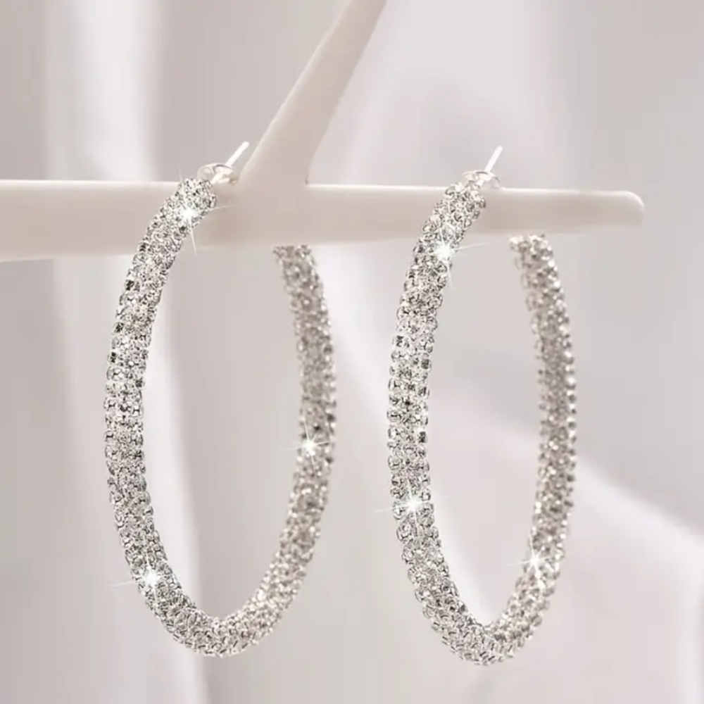 Macy's Stainless Steel CZ Earrings - Picture 3 of 4